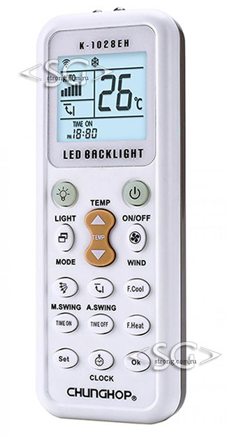 Пульт дистанционного управления универсальный для AIR CONDITIONER 1000in1 CHUNGHOP K-1028EH(+ фонарик, подсветка ЖК) блистер