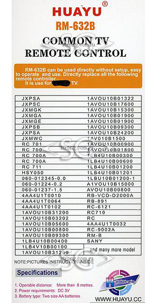 ����� �������������� ���������� ��� SANYO universal RM-632B (������ ���� JXPPR lcd) �������
