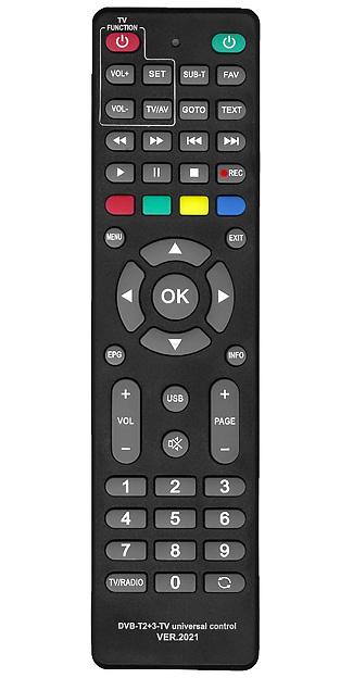Пульт дистанционного управления универсальный для DVB-T2 +3 ресиверов+TV ver2021(длинные)(инст. на русс.яз. с цв.фото)блистер