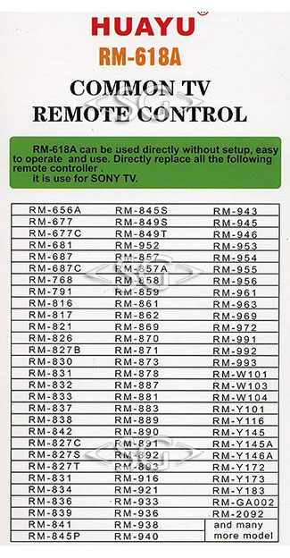 Пульт дистанционного управления для SONY universal RM-618A (корпус типа RM-ED005 (8) lcd) блистер