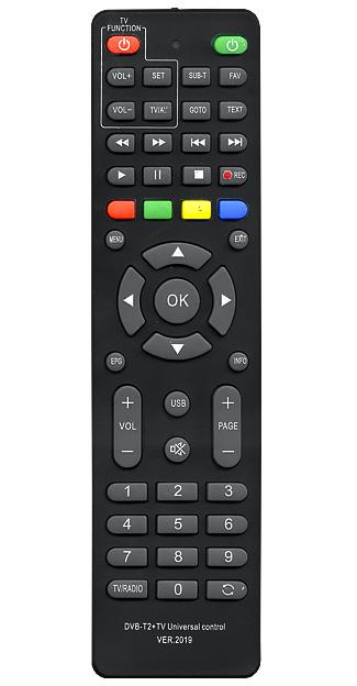 Пульт дистанционного управления универсальный для DVB-T2+3 ресиверов+TV ver2019(длинные)(инст. на русс.яз. с цв.фото)блистер