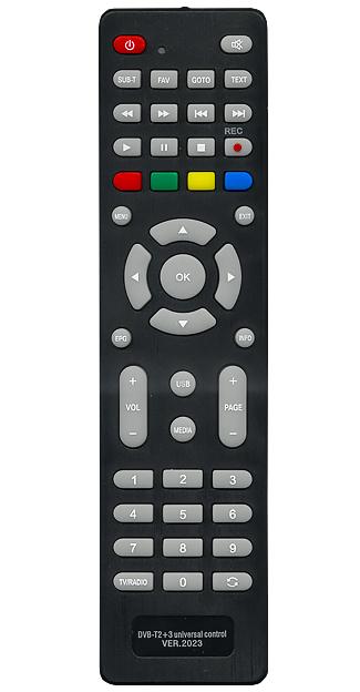 Пульт дистанционного управления универсальный для DVB-T2+3 ресиверов ver 2023 (длинные) в коробке