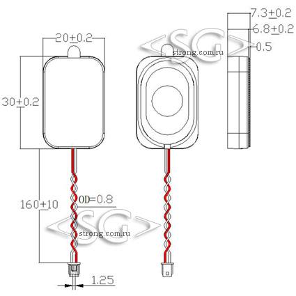Мини громкоговоритель (20*30*7) 8 Om 2W (YDSB-2030-8R2W-2P1.25)