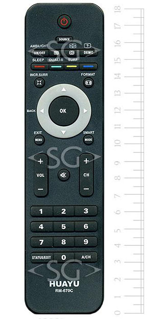 Пульт дистанционного управления для PHILIPS universal RM-670C(C+) (корпус типа RC2143606/01 ambil. lcd) блистер