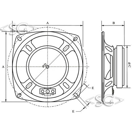 ���������������� ( �������) YD100N-10RU60 (100*h32*����.����.60mm) 4 Om 5W ���.���113mm(80*80)5���-9