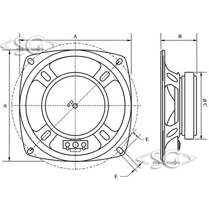 ���������������� ( �������) YD100N-10RU60 (100*h32*����.����.60mm) 8 Om 5W ���.���113mm(80*80)5���-9