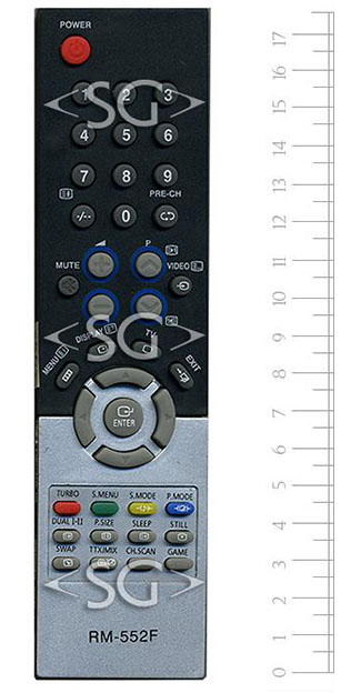 Пульт дистанционного управления для SAMSUNG universal RM-552F (корпус типа AA59-00370A (переключение кодов)) в коробке