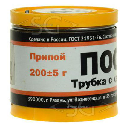 Припой ПОС-61 2 мм трубка с каниф. (катушка 200 гр.) ГОСТ21931-76