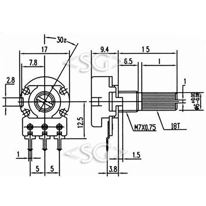 СП3-500"k"М 500 кОм А вал Т/15 Р (импортная серия R16, WH148)