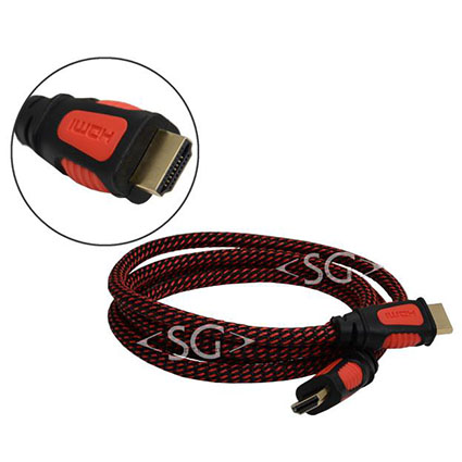 Шнур штекер HDMI - штекер HDMI v1.4 1,5 м. шнур- ткань красный/чёрный
