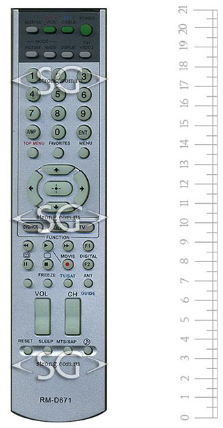 Пульт дистанционного управления для SONY universal RM-D671 (корпус типа RM-Y916 lcd tv/dvd+vcr/sat) в коробке
