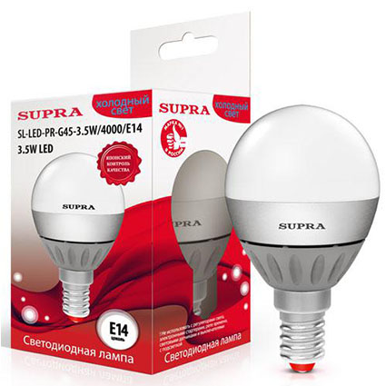 Лампа светодиодная E14 3.5W Шар мини ?45мм h77мм 4000K-хол. 300лм (SL-LED-PR-G45-3.5W/4000/E14)