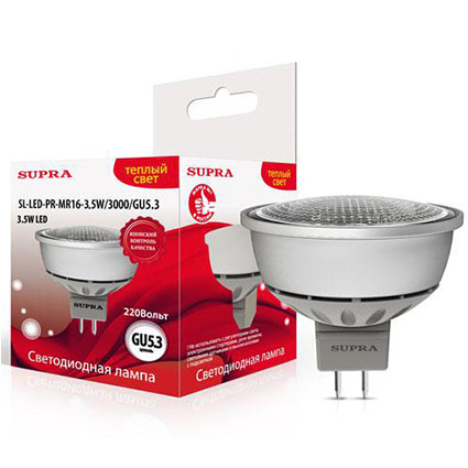 Лампа светодиодная GU5.3 3.5W Рефл. ?50мм h45мм 3000K-тёп.300лм (SL-LED-PR-MR16-3.5W/3000/GU5.3)