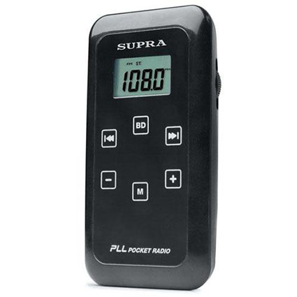 Радиоприемник SUPRA ST-104 black AM/FM(64-108 МГц)циф.наст.,карм.100гр,2,5мВт(32 Ом),3V(2*AAA)+науш.