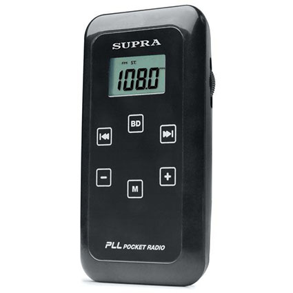 Радиоприемник SUPRA ST-104 black AM/FM(64-108 МГц)циф.наст.,карм.100гр,2,5мВт(32 Ом),3V(2*AAA)+науш.