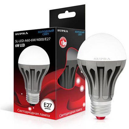 Лампа светодиодная E27 6(45)W Шар ?60мм h108мм 4000K-хол. 480лм (SL-LED-A60-6W/4000/E27)