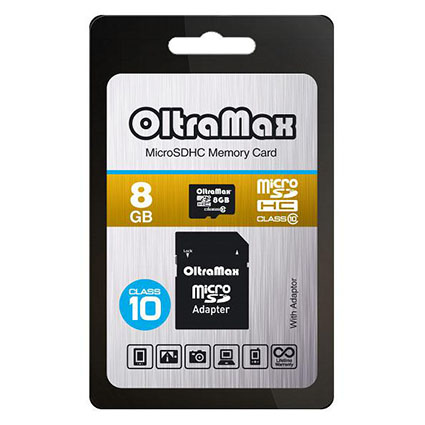Карта памяти Micro SDHC 8Gb Class 10 c адаптером SD