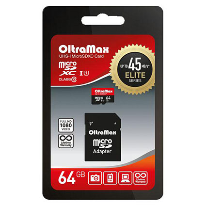 Карта памяти Micro SDXC 64Gb Class 10 UHS-1 45 MB/s c адаптером SD ELITE SERIES