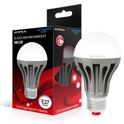 Лампа светодиодная E27 4(35)W Шар ?60мм h108мм 4000K-хол. 350лм (SL-LED-A60-4W/4000/E27)