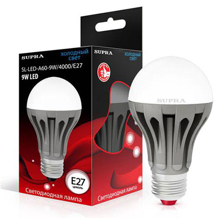 Лампа светодиодная E27 9(60)W Шар ?60мм h108мм 4000K-хол. 650лм (SL-LED-A60-9W/4000/E27)