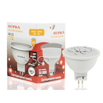 Лампа светодиодная GU5.3 6(60)W Рефл. ?50мм h45мм 3000K-тёп. 500лм (SL-LED-PR-MR16-6W/3000/GU5.3)