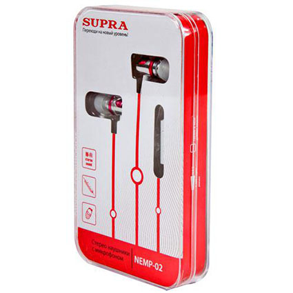 Наушники-гарнитура SUPRA NEMP-02 вкладыши метал, микрофон,20-20KHz,98±3дБ,16Ом,?10мм,шнур 1,2м,3.5мм