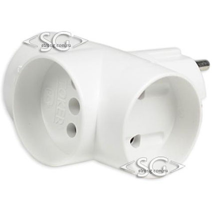 Тройник сетевой Toker 3T16 max 16A, 3,5кВт белый, ABS пластик, инд. упаковка