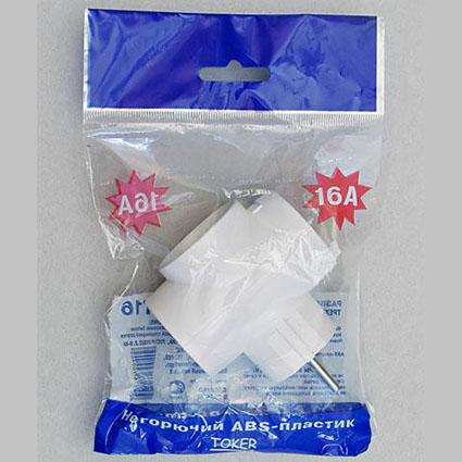 Тройник сетевой Toker 3T16 max 16A, 3,5кВт белый, ABS пластик, инд. упаковка