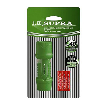Фонарь рез. 1 LED (40 ч. работы/ударопрочный/влагоустойчивый)+3бат.АAA SFL-R-1L-3АAA зелёны(блистер)