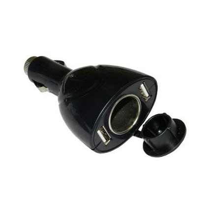 Адаптер питания авто. Штекер прикуривателя -2 USB 5V 1A +гнездо прикуривателя (монолитный)