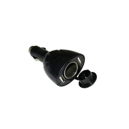 Адаптер питания авто. Штекер прикуривателя -2 USB 5V 1A +гнездо прикуривателя (монолитный)