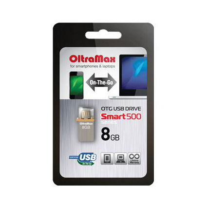 USB 2.0-microUSB 2.0 (OTG USB DRIVE)����-����������  8Gb ����� Smart500mini(������ Al 28*14.8*5.1��)