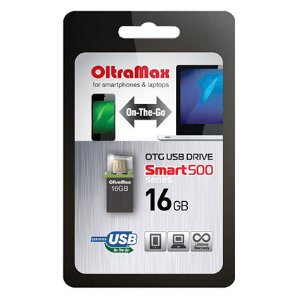 USB 2.0-microUSB 2.0 (OTG USB DRIVE)����-���������� 16Gb ����� Smart500mini(������ Al 28*14.8*5.1��)