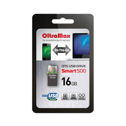 USB 2.0-microUSB 2.0 (OTG USB DRIVE)����-���������� 16Gb ����� Smart500mini(������ Al 28*14.8*5.1��)