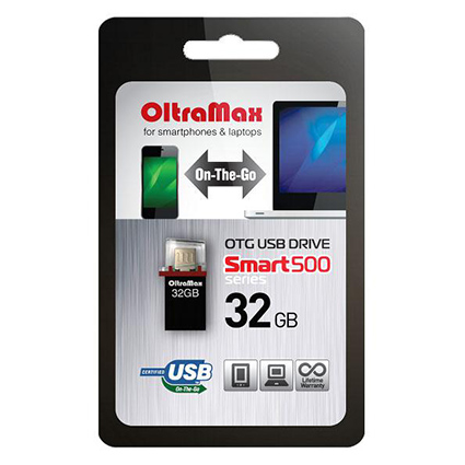 USB 2.0-microUSB 2.0 (OTG USB DRIVE)флэш-накопитель 32Gb серия Smart500mini(корпус Al 28*14.8*5.1мм)