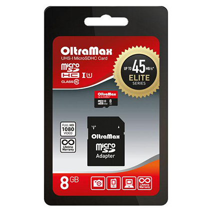 ����� ������ Micro SDHC  8Gb Class 10 UHS-1 45 MB/s c ��������� SD    ELITE SERIES