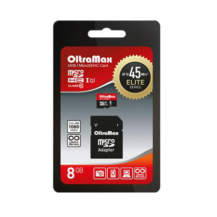 ����� ������ Micro SDHC  8Gb Class 10 UHS-1 45 MB/s c ��������� SD    ELITE SERIES