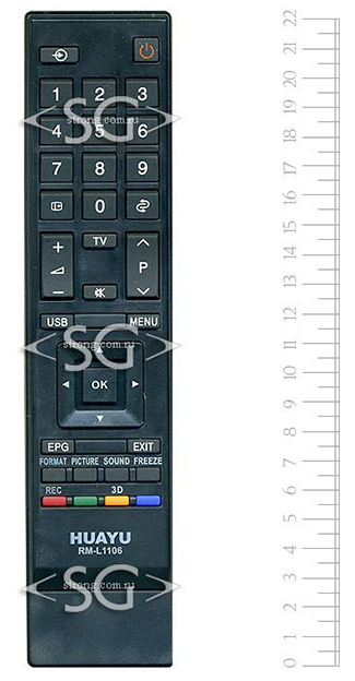 Пульт дистанционного управления для TOSHIBA universal RM-L1106 (корпус типа CT-8026 3D) блистер