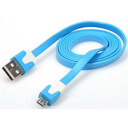 Шнур 2.0 USB A MALE- micro USB 5P 1,0м шнур плоский/голубой