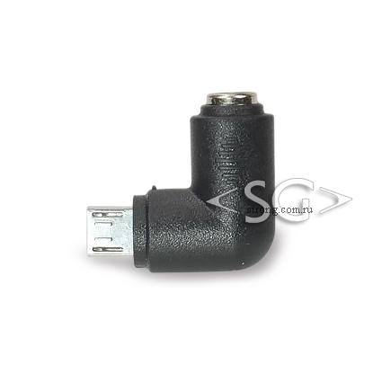 Переходник гнездо 5,5/2,1 мм на штекер USB micro угловой