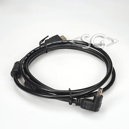 Шнур штекер HDMI - штекер HDMI 2 фильтра, 1 штекер изогнут на 90 град. (угловой) golden pin 1,5 м.