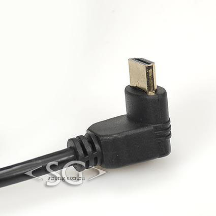 Шнур штекер HDMI - штекер HDMI 2 фильтра, 1 штекер изогнут на 90 град. (угловой) golden pin 1,5 м.