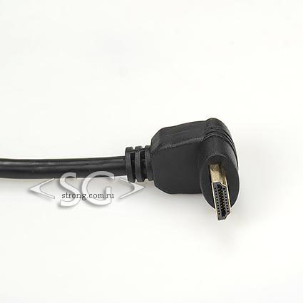 Шнур штекер HDMI - штекер HDMI 2 фильтра, 1 штекер изогнут на 90 град. (угловой) golden pin 1,5 м.